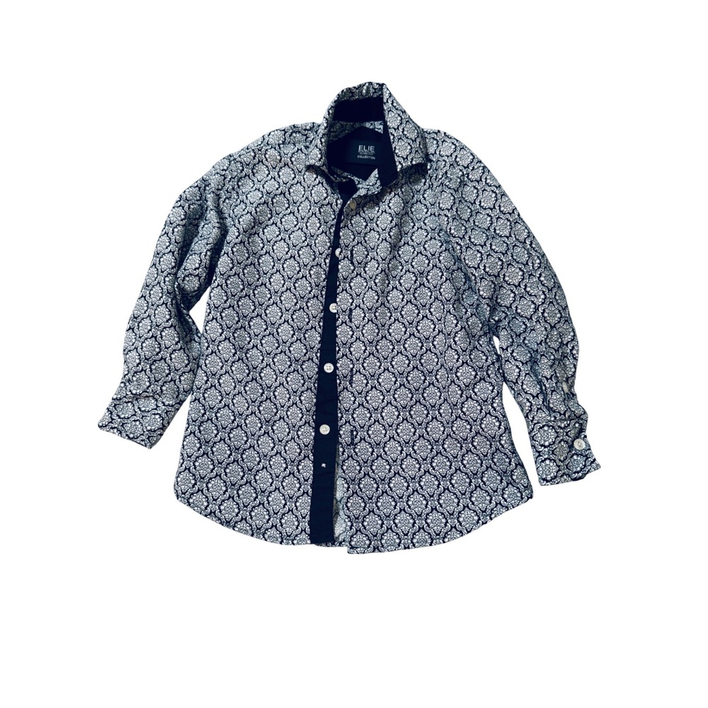 Elie Balleh Collection Button Down Shirt Black White Medallion Boy Size 5